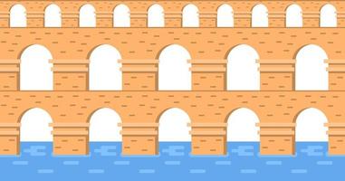 Stone bridge aqueduct vector. City architecture element and ancient bridge-construction across the river with carriageway isolated vector