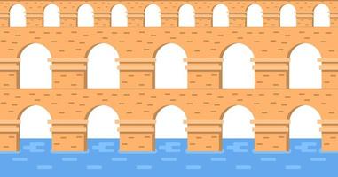 Stone bridge aqueduct vector. City architecture element and ancient bridge-construction across the river with carriageway isolated vector