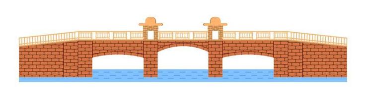 vector de puente de piedra. elemento de arquitectura de la ciudad y construcción de puentes a través del río con calzada aislada y linternas en un paisaje colorido