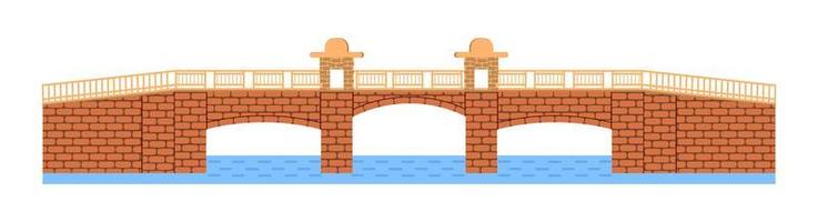 Stone bridge vector. City architecture element and bridge-construction across the river with carriageway isolated and lanterns on colourful landscape vector
