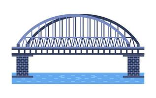 Ilustración de vector de puente. elemento de arquitectura de la ciudad con cables, autopistas y construcción de puentes a través del río con calzada aislada y faroles en un paisaje colorido
