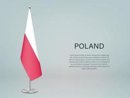 Poland hanging flag on stand. Template forconference banner vector