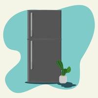 Refrigerator and mini cactus vector illustration