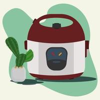 Rice cooker vector illustration with small cactus