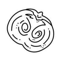 kaki diospyros, icono de vector de dibujos animados lineales de cosecha de frutas en estilo de fideos