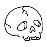 Cracked Skull Halloween linear vector icon in doodle sketch style