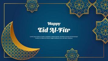 Happy Eid Al-Fitr background in blue and gold color. islamic vector illustration