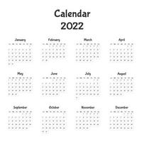 Calendar for 2022. The week starts on Sunday. All months. Calendar template design. Vector. vector