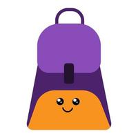 Ilustración de mochila escolar kawaii de dibujos animados lindo aislado sobre fondo blanco. vector