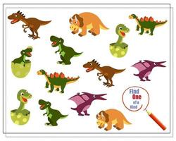 Children's logic game find the one of a kind. Dinosaurs and their children