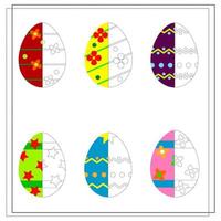 Coloring game for kids. Easter egg, color half of the egg according to the pattern. vector