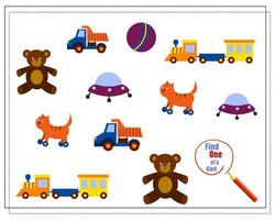 A children's logic game, find the one of a kind. children's toys vector