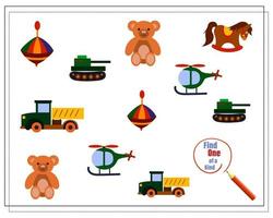 A children's logic game, find the one of a kind. children's toys vector
