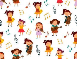 seamless pattern, girls with musical instruments vector