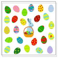 A matching game. Draw a line. Easter eggs. Connect the parts. a logical puzzle for children. vector