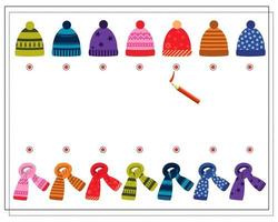 A logical game for children. find a pair for a scarf hat vector