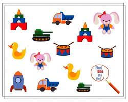 A children's logic game, find the one of a kind. children's toys vector