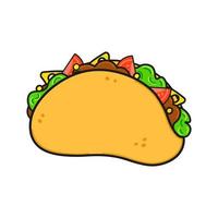 lindo personaje de taco divertido. icono de ilustración de personaje kawaii de dibujos animados dibujados a mano vectorial. aislado sobre fondo blanco. concepto de personaje de taco vector