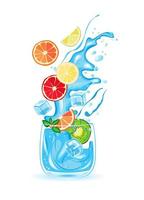 Glass of water, ice water, fruit cocktail, citrus, vector illustration