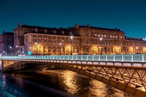 Twilight scene from Paris Seine River with fantastic colors during sunset. photo