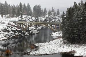 Spokane River and a bridge in winter. photo