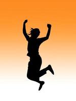 silhouette of Asian woman dancing, jumping, exercising, arms and legs, body traces, white background and orange, Clipping Paths is on, ready to use. Easy to cut and use photo