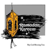 boceto dibujado a mano de la linterna de ramadán con textura de pincel para ramadan kareem vector