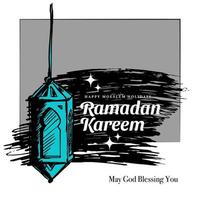 boceto dibujado a mano de la linterna de ramadán con textura de pincel para ramadan kareem vector