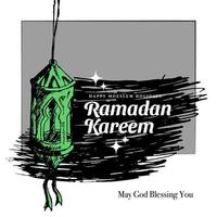 boceto dibujado a mano de la linterna de ramadán con textura de pincel para ramadan kareem vector