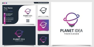 Planet logo with creative line art idea style and business card design template, planet, line art, galaxy, Premium Vector