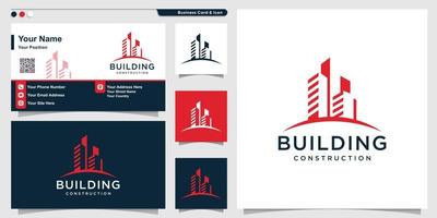 Building logo with cool modern style and business card design template Premium Vector