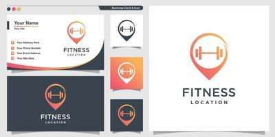 Fitness logo with pin point style and business card design, health, power, energy, Premium Vector