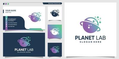logotipo del planeta con estilo de laboratorio degradado y diseño de tarjeta de visita vector premium
