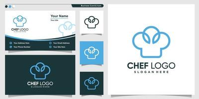 Chef logo with modern bold line art style and business card design template Premium Vector