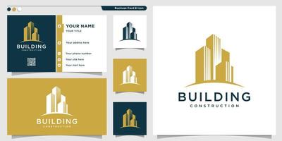 Building logo with creative look and business card design template Premium Vector