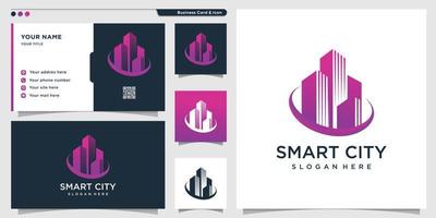 Smart city logo with modern gradient creative style and business card design template Premium Vector