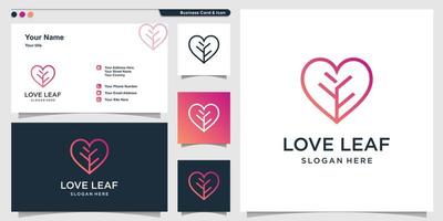 Love logo with leaf line art style and business card design Premium Vector