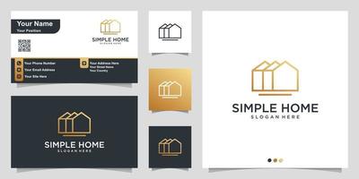 Home logo with simple line art style and business card design template Premium Vector