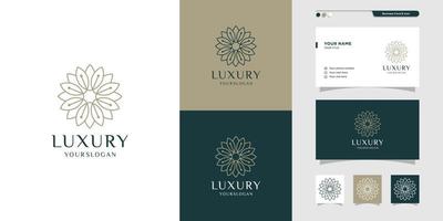 logotipo floral de lujo y diseño de tarjetas de visita. belleza, moda, salón, icono premium vector