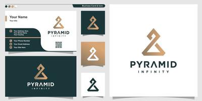 logotipo de pirámide con estilo infinito audaz y plantilla de diseño de tarjeta de visita, alfa, pirámide, infinito, vector premium