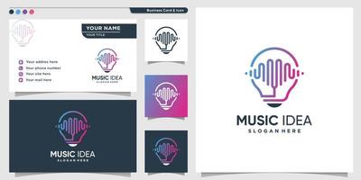 Music logo with smart line art style and business card design template, music, sound, idea, smart, Premium Vector