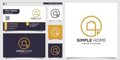 Simple home logo with line art style and business card design template, home, circle, simple, Premium Vector