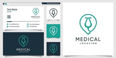 Medical logo with location line art style and business card design template, health, medic, template, Premium Vector