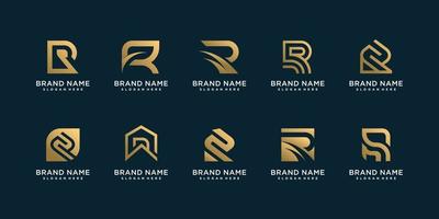 conjunto de colección de logotipos de letra r con concepto dorado para consultoría, inicial, compañía financiera, vector premium