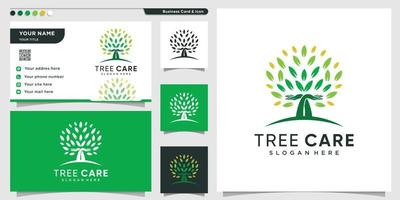 Tree logo with hand care concept and business card design Premium Vector