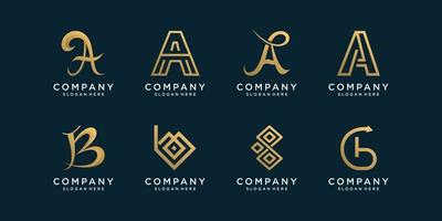 colección de logotipos con iniciales a y b, moderno, dorado, único, empresa, negocio, vector premium