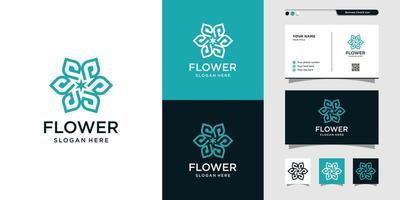 Beauty flower logo with line art and business card design. Beauty, fashion, salon, business card, Premium Vector