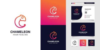 Chameleon outline logo and business card design, business card, gradient, icon, modern, animal, Premium Vector
