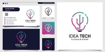 Tech logo with creative idea line art style and business card design template, technology, idea, smart, Premium Vector