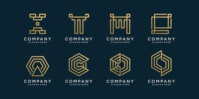 Abstract logo collection with golden line art style Premium Vector